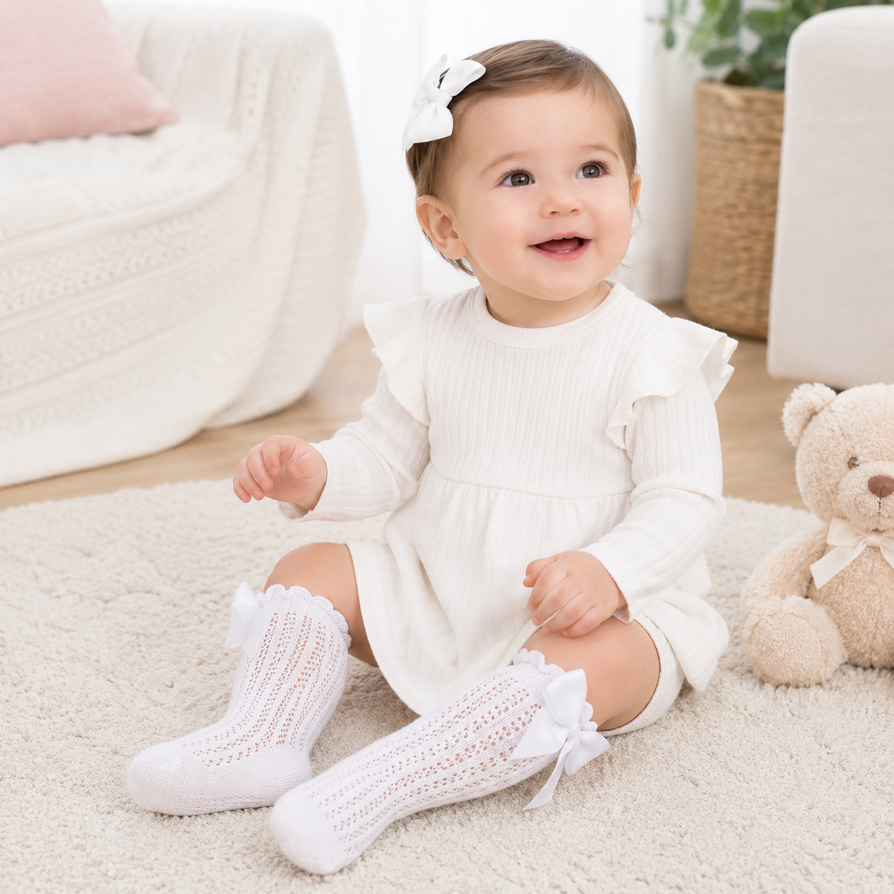 Princess Touch: Bow-Embellished Cotton Knee Socks for Baby Girls