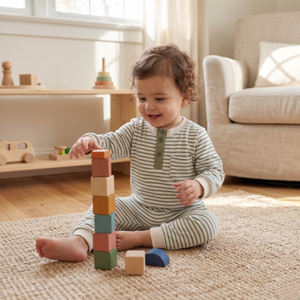 Snuggle Stripes – Fleece-Lined Striped Romper for Babies